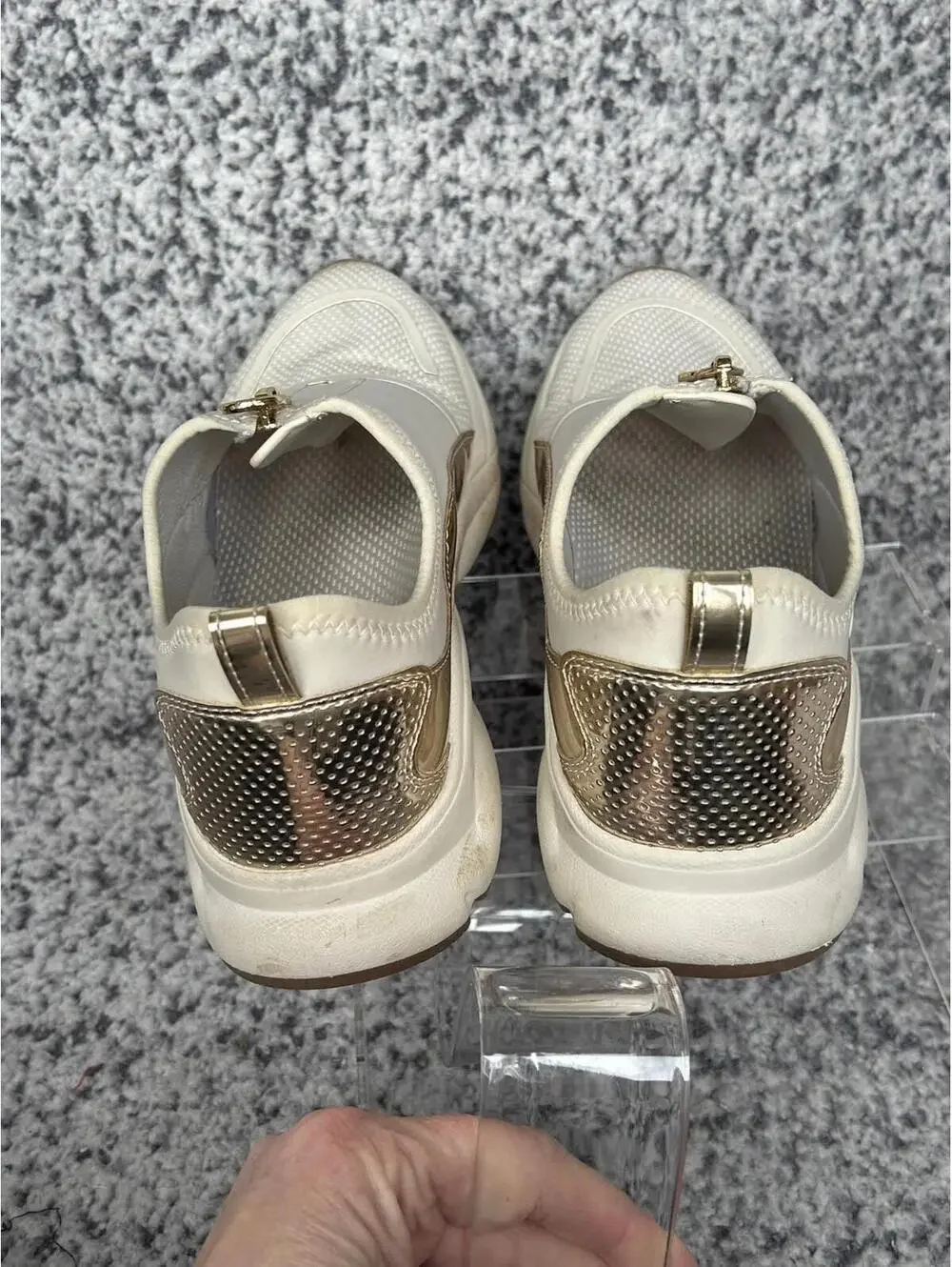 Michael Kors Womens Sami Zip Trainer Sneakers Cream/Gold Size 6.5M